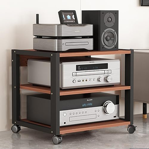 LIGUIEN Mueble Equipo Hifi Carro Rodante, 3/4 Nivele Estanteria Audio HiFi, Estante de Almacenamiento de Componentes Estéreo para Sala de Estar/Dormitorio/Casa de Campo(Natural,50x40x50cm/20x16*20in)