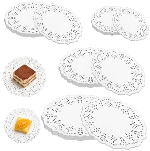 560 Stück Tortenspitze Papier 4 Größen Tortenpapier Rund Papierdeckchen Weiße Spitzenpapier für Kuchen Papier Spitzendeckchen Küche Backpapier für Geburtstag Hochzeit Party Kuchen Pizza Pappteller