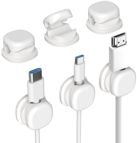 Magnetic Cord Organizer Holder, Upgrade Cord Holder for Nightstand, Adhesive Wire Cable Clips Management Kit for Phone Charger, Computer, Home, Office, Desk, Nightstand (Mix, 12 Packs) (3, White)