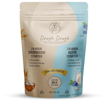 Dough Dough at Home: Cultivo de Masa Madre y Kéfir Todo en Uno – Dual Life Fermentación Rápida en 24 Horas – Para Pan y Leche Probiótica – Cultivos Vivos Naturales Activos