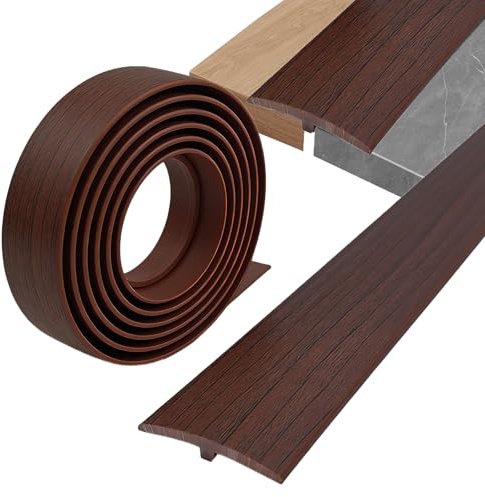 Übergangsprofil, T Profil Übergangsleiste Selbstklebend, Übergangsprofil Selbstklebend,Übergangsleiste Boden,Türschwellen Leiste PVC Flache Spaltabdeckung für Türschwellen (Nussbaum dunkel, 5cm x 3m)