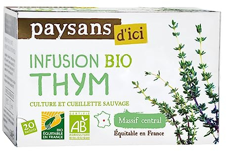 PAYSANS D'ICI - Infusion Thym Bio, Thym Massif Central, Boîte de 20 Sachets - Lot De 3
