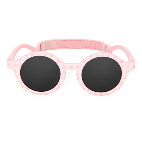 BPTZYLN Polarised Baby Toddler Sunglasses, UV Protection | Round Baby Sunglasses 0-24 Months, Toddler Sunglasses, Pink Print, with Flexible Strap