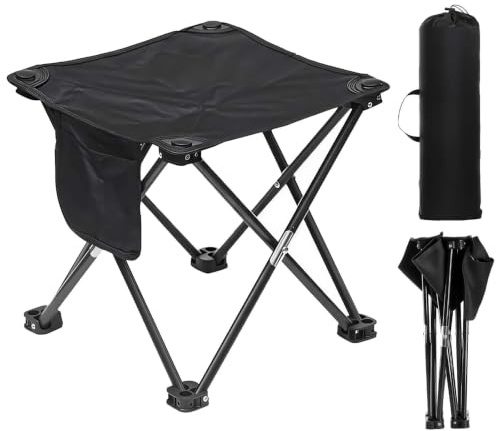 GGPEIH Tabouret Camping Tabourets Pliant Portable Petit Tabouret Pêche avec Poches Latérales Repose-Pieds Pliable Tabourets Pliant D'extérieur Mini Pliante Chaise Plage Noir pour Jardin, Barbecue