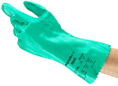 Ansell AlphaTec 39-122 Chemikalienschutzhandschuh, Verstärkter Nitrilhandschuh, Chemikalien- und Flüssigkeitsschutz, Herausragende Fingerbeweglichkeit, Größe M (12 Paar)