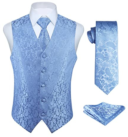 Enlision Anzugweste Herren Hochzeit Paisley Weste und Krawatte Einstecktuch Party Floral Jacquard Anzug Weste Set