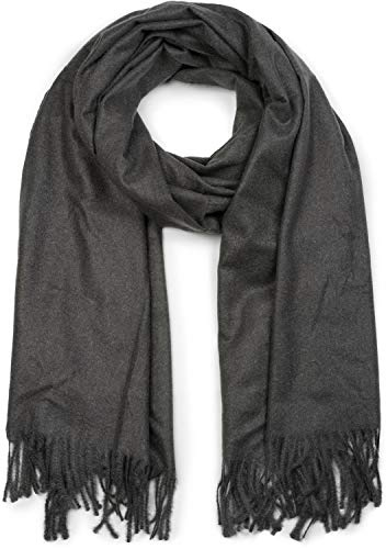 styleBREAKER Unisex Schal mit Fransen | weiches Viskose Tuch in Uni Farbe | langer Winterschal für Damen und Herren | Große Farbvielfalt, Farbe:Dunkelgrau