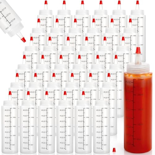 Foraineam 24-Pack 8 oz. (240 ml) Condiment Squeeze Bottles with Red Tip Cap - Durable Plastic Squirt Bottle for Ketchup, Sauces, Syrup, Dressings, Arts & Crafts