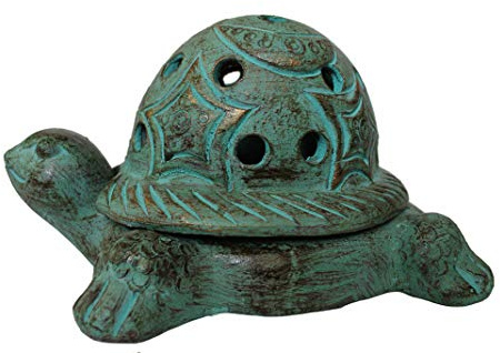 Rotfuchs Dekofigur Tierfigur Tonfigur Balkon Dekoration Gartenfigur Schildkröte aus Ton Handarbeit (28 cm, Türkisgrün)