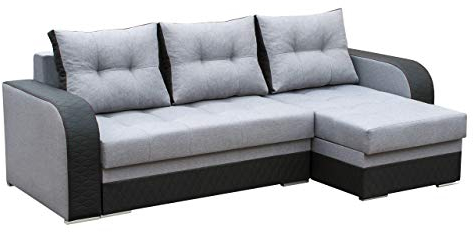 Ecksofa Sydney mit 2 Bettkasten und Schlaffunktion, Eckcouch, Freistehendes Polsterecke, Sofa, Bettfunktion, Couchgarnitur, Couch, Top-Qualität Wohnlandschaft (Malmo 90 + Eko Pik Karo 1114/60)