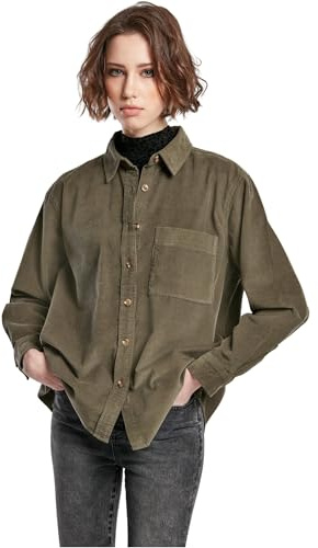 Urban Classics Maglietta Oversize da Donna Corduroy Camicia, Oliva, S