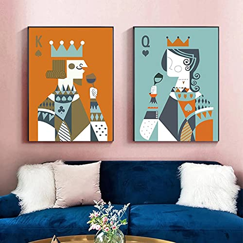 Abstrakte moderne Bilder für Wohnzimmer Poker Spielkarten Leinwand Gemälde Poster und Druck Wandkunst Wohnkultur 60x90cm (24x35in) x2 mit Rahmen
