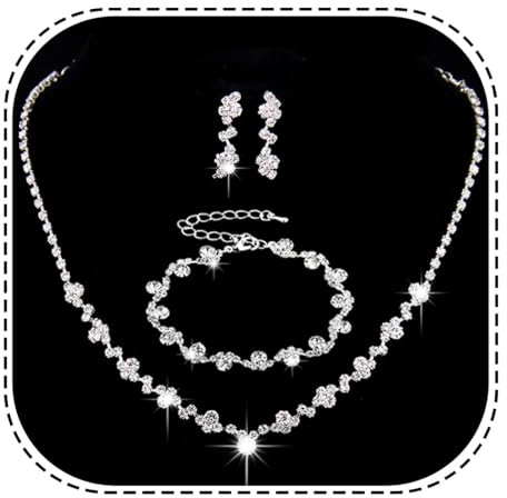 Unicra Silver Jewelry Set Bridal Wedding Rhinestone Necklace Earrings Bracelet Sets Prom Costume Jewelry for Women and Brides (Silver)