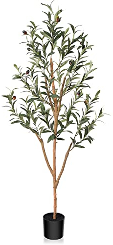 Kazeila Artificial Olive Tree 120cm Large Artificial Plant Indoor with Natural Wood Trunk and Silk Olive Plants in Pot for Home Office Decor Indoor(1Pack)