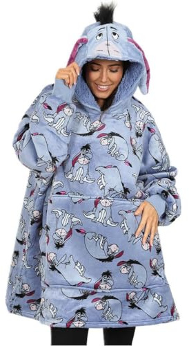 Disney Eeyore Damen-Kapuzenpullover, übergroße Fleecedecke, Blau