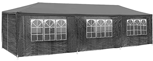 tectake® Tendone per Feste, Padiglione Gazebo Esterno Resistente con 8 Pezzi Laterali, Gazebo da Esterno con Finestre, Gazebo Impermeabile, Resistente ai Raggi UV, 900 x 300 x 250 cm - Grigio