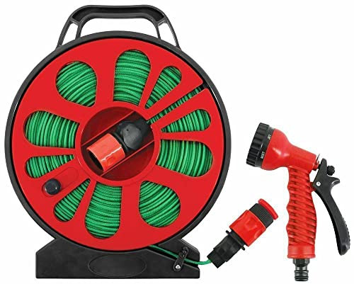 MantraRaj 50ft Flat Expandable Garden Hose Pipe Reel with Hosepipe 7 in 1 Spray Nozzle Gun Nozzle Outdoor Watering 15m Outdoor Mini Hose Gun with Adjustable for Watering Garden Pots Balconies