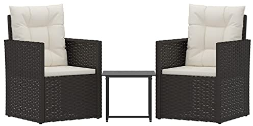 Muebles de exterior 3 piezas con cojines Resina trenzada Negro