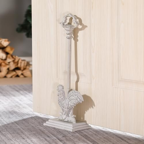 WEMPOLU Türstopper Hahn aus Gusseisen mit Tragegriff, schwerer Türstopper mit Stange, 50,8 cm hoch, Weiß im Used-Look