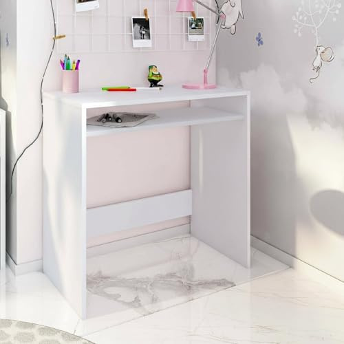 Dmora - Scrivania Portland, Scrittoio lineare con ripiano fisso, Tavolo da studio o ufficio porta PC, 79x43h78 cm, Bianco