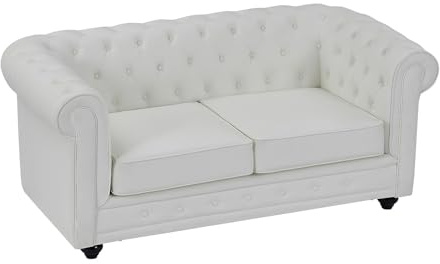 Vente-unique - Divano fisso 2 posti Chesterfield - similpelle - bianco