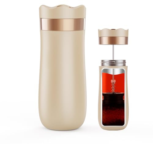 RECAFIMIL Caffettiera francese da viaggio in acciaio inox da 350 ml, portatile, per campeggio e viaggi, versione aggiornata