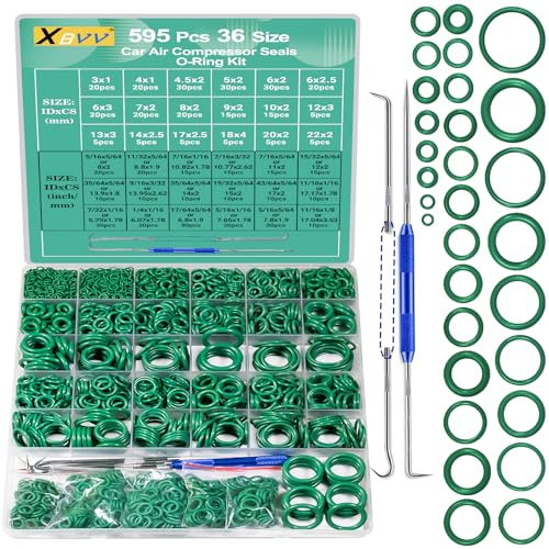XBVV 595 Pieces Metric & SAE Air Conditioner O-Ring Kit for Car A/C Compressor and Professional Faucet Sealing O-Rings Repair with O-Ring Plectrums