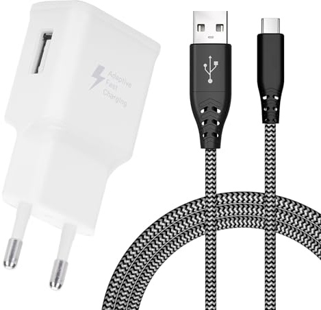 Chargeur Charge Rapide USB C pour Samsung Galaxy S23, S22, S21 Ultra, S21FE, S20, Note9, S10, S9, S8, A54, A53, A34, A23, A20e, A14, A12, Chargeur Telephone avec 2M USB Type C Nylon Tressé Cable
