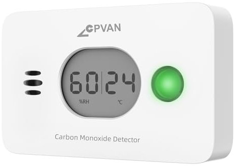 CPVAN Carbon Monoxide Detector Alarm, 3-in-1 CO Detctor 10 Year Sensor Life Replaceable Battery with Digital Display Portable Carbon Monoxide Alarm for Home EN 50291 Standard (CO, Temp and Humidity)
