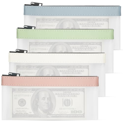 4 bolsas de dinero con cremallera, bolsa de dinero, sobres de efectivo, bolsa de banco, organizador de dinero transparente, sobres de dinero para efectivo, organizador de efectivo multiusos
