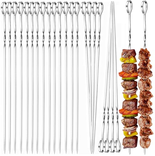 24 Pièces Brochettes de Barbecue en Acier Inoxydable, Basicon 40cm Brochettes à Viande en Acier Inoxydable avec Organisateur Brochettes en métal Plat Brochettes pour Barbecue Viande légumes