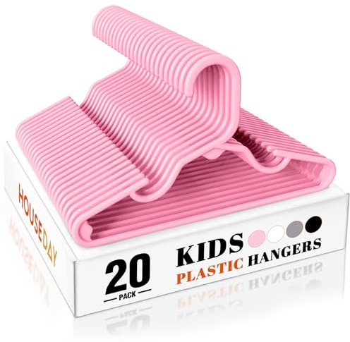 HOUSE DAY Paquete de 20 perchas de plástico para bebés de alta calidad, color rosa, perchas delgadas para ropa de bebé, niños pequeños y niños, perchas duraderas para ropa de bebé para armario