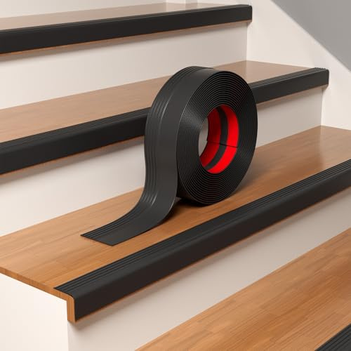 Pluden Heavy-Duty Stair Edge Trim, 40FT Vinyl Rubber Stair Nosing, Non-Slip Self Adhesive Stair Edge Protector Suitable for Indoor/Outdoor Stairs, Non-Slip and Waterproof