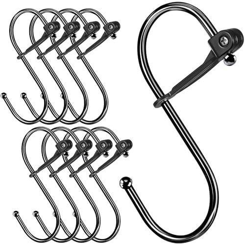 Sopito S Hooks, 8pcs S Shaped Hooks for Hanging Metal with Safety Buckle for Kitchen, Bathroom, Outdoor, Garden, Office, Heavy Duty, Black