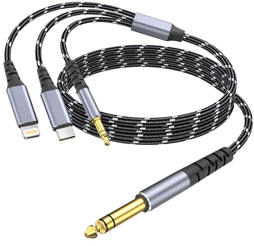 DCNETWORK Lightning zu 1/4 TRS Audio-Stereokabel, 3 in 1 zu 1/4 männlich Aux-Audiokabel Kompatibel mit iPad, iPhone 15/14/13 Pro für Verstärker, Mixer, Heimkino, Lautsprecher ect
