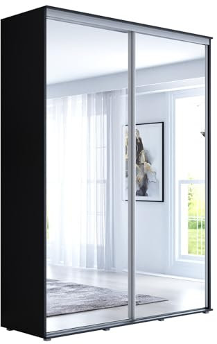 Meble Slupia - Garderobenschrank - Kleiderschrank mit 2 Spiegel und Schiebetüren - B 190 x H 242 x T 61 cm - Kleider Schrank Schlafzimmer, Flur - mit Kleiderstange - Maja 44Schwarz