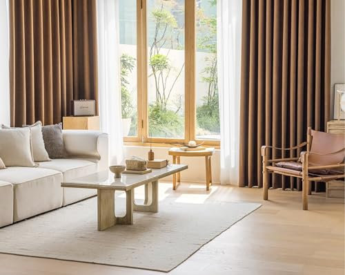 Whoiy Jugendzimmer Vorhänge Braun Einfarbig mit Ösen 214 cm Hoch, Jacquard Blickdicht Gardienen Curtains Chenille Fenstervorhang für Schlafzimmer Wohnzimmer, H 214 x B 86 cm (B x H)
