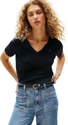 Tommy Hilfiger Camiseta de Manga Corta Mujer New Slim Cody V-Neck Cuello de Pico