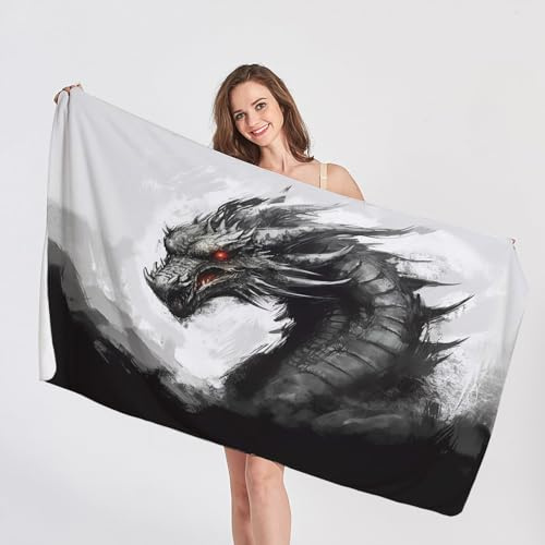 QEODAH Strandtuch 70x140 Drachen - Schnelltrocknend & Ultraleicht & Sandfrei & Weich Mikrofaser Handtücher,Fantasie Tiere Strandhandtuch Badetuch Handtuch, Pflegeleicht Badetücher