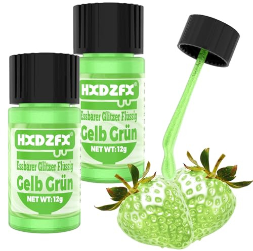 Essbarer Glitzer Flüssig - 2×12g Sparkle Edible Glitter für Tortendeko Essbar, Metallisch FlüSsig Glitzerpulver für Backen, Fondant, Buttercreme, Süßigkeiten, Schokolade (Gelb Grün)