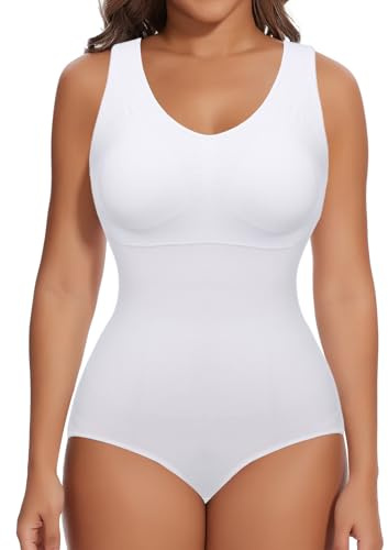 SHAPERIN Body Sculptant Femme Gainant Ventre Plat Push up Body Shaper avec Soutien Gorge Débardeur Bodysuit Shapewear, Blanc, XL