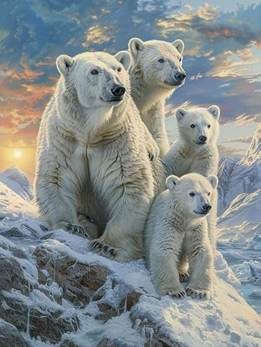 Pavemlo Diamond Painting Kits Eisbär, DIY 5D Diamant Stickerei Malerei Kits Tier, Full Drill Kristall Set Strass Stickerei Bilder DIY Diamant Malerei für House Wall Dekoration 30x40cm