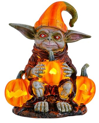 DZAY Halloween Deko Kürbislaterne mit LED Leuchtende Kürbisfigur,Halloween Dekoration LED Beleuchtet Draußen Innen Deko Figuren Wichtel Elf Kürbis Laterne Tischdeko,Party,Garten Dekofigur