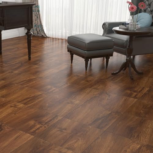Yenhome Dalle PVC Adhesive pour salle de bain Revêtement de sol pour cuisine Auto-collant Sol stratifié Marron foncé 15 carreaux,20 * 20