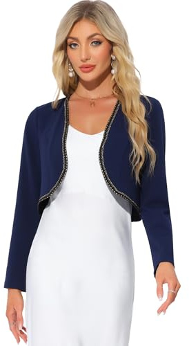 Allegra K Women's Festive Open Front Wedding Bolero Elegant Long Sleeve Crop Cardigan, navy blue, M