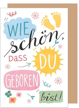 Edition Seidel Premium Glückwunschkarte zur Geburt mit Umschlag. Karte Grußkarte Babykarte Billet Baby Junge Mädchen Herzlich Willkommen (E300 SW025)