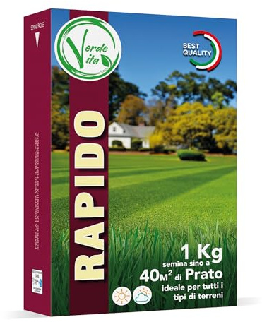 Verdevita Semi per Prato Rapido - Semi per Prato a Germinazione Rapida - Prato Verde Brillante - Prato Veloce e Duraturo - 1 kg per 40m2