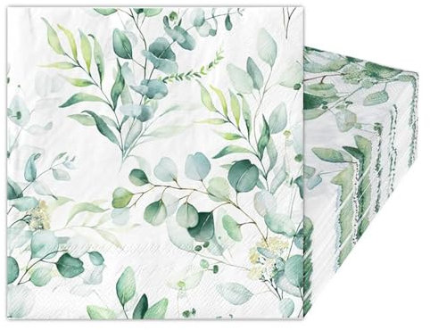 80 Stück Eukalyptus Servietten Grün für Hochzeit, Vintage Papierserviette Einweg Napkins für Partys, Feiern und Tischdekorationen