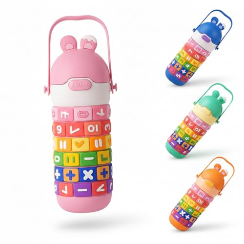 AmiRio Gourde Enfant Isotherme en Acier Inoxydable Anti Fuite avec Paille - Bouteille Metal pour Maternelle, Garçon & Fille 3 à 6 Ans - Ludique et Personnalisable, Sans BPA.