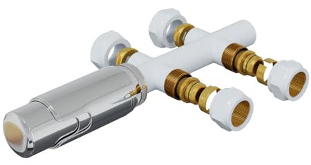 HAGO 24 | Termostato termosifone | regolatore radiatore bagno | raccordo di collegamento bianco | multiblocco a due tubi | attacco centrale da 50 mm | controllo riscaldamento | protezione antigelo